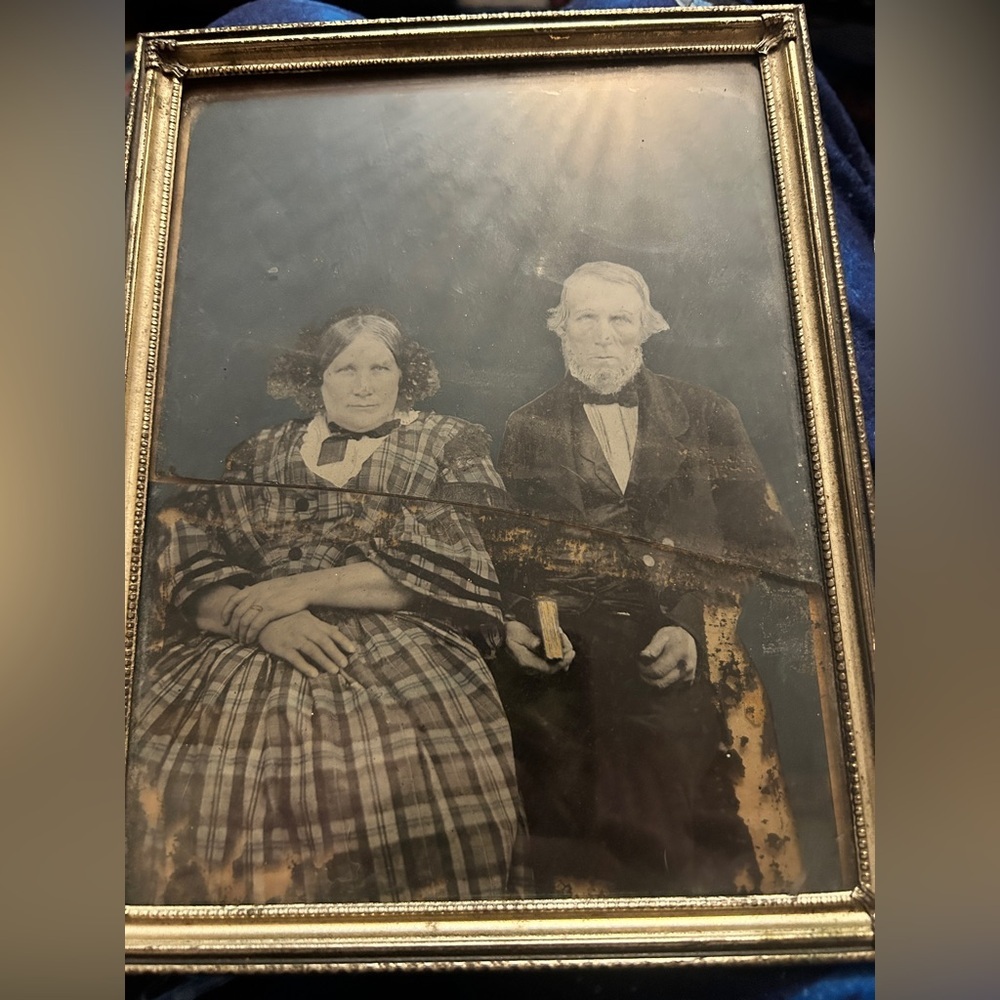 Antique Civil War Era Glass Photo c.1860 Victorian Couple Ambrotype steampunk